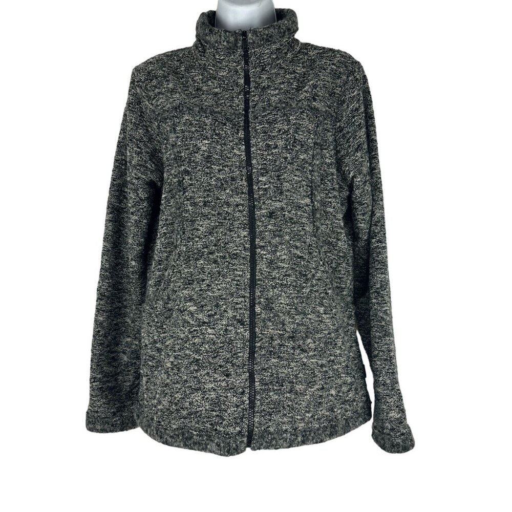 Prana Womens Full Zip Gray Black Sweater Jacket Size Large High Collar USA Made